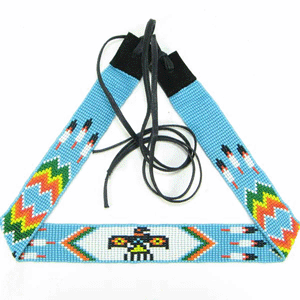 Blue White Red Yellow Seed Beaded Thunderbird Beadwork Cowboy Hat Band Belt