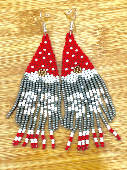 Handmade beaded Grey Red drop/dangle hook earrings