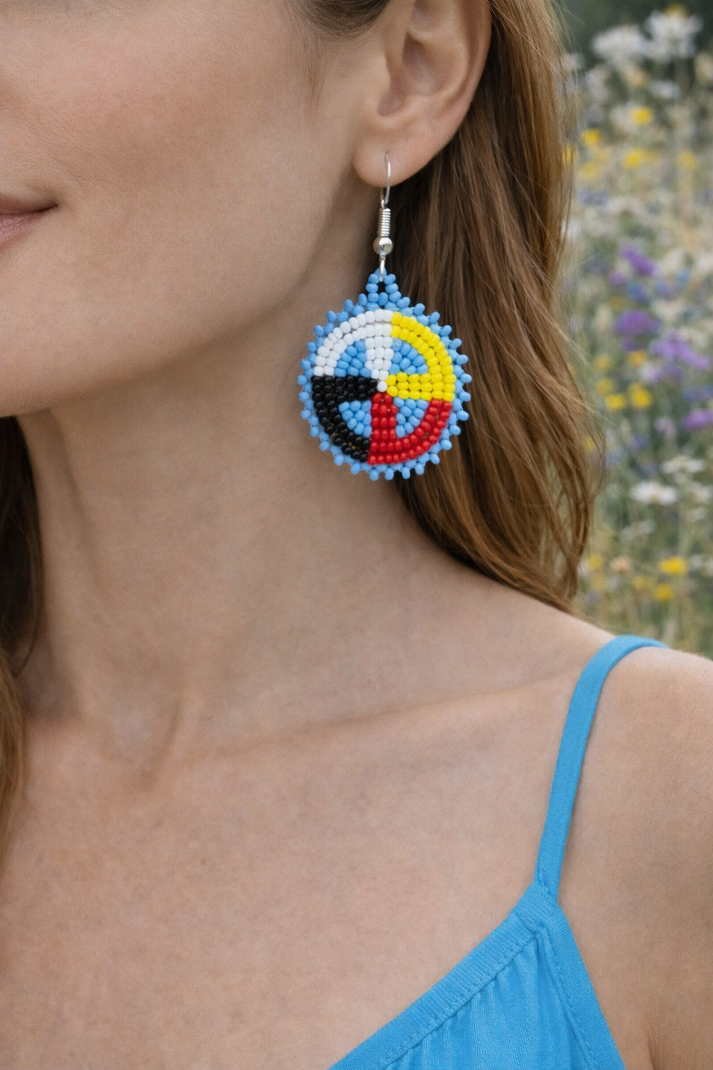 Handcrafted Blue Earrings Four Directions Medicine Wheel