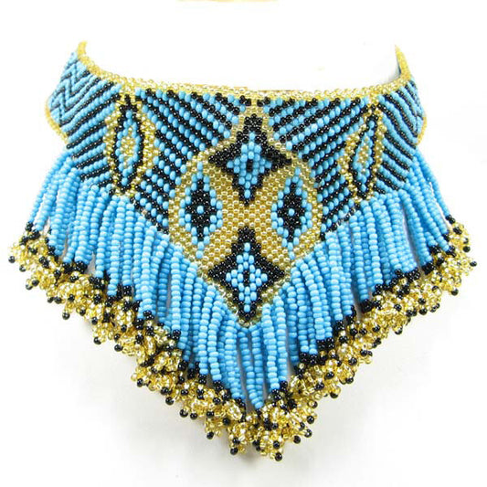 Handmade Beaded Turquoise Blue Medicine Man'S Eye Choker Necklace