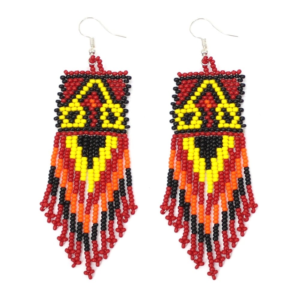 Handmade Beaded Red Black Seed Bead Native Style Earrings