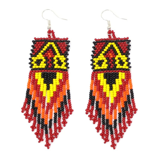 Handmade Beaded Red Black Seed Bead Native Style Earrings