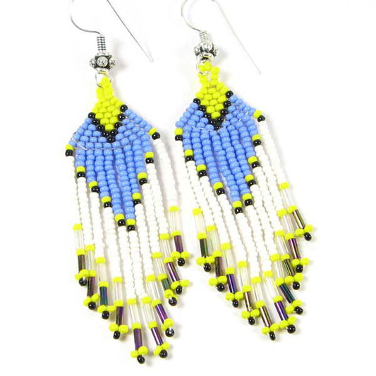 Turquoise White Yellow Seed Beaded Earrings Handmade