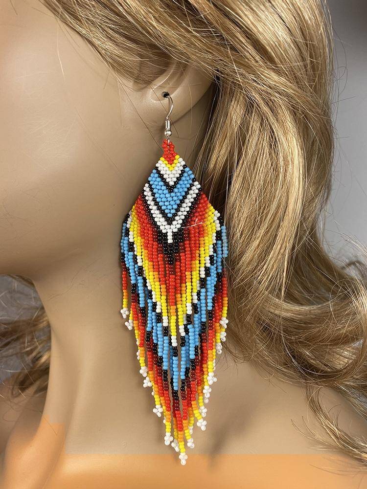 Handmade Beaded Native Style Big Sun Colors Hook Earrings