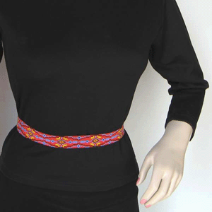 Red Blue Yellow Seed Beaded Cowboy Hat Band Waist Belt