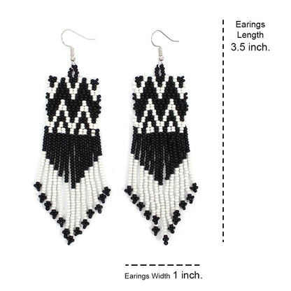 Handmade Beaded Black Seed Bead Native Style Earrings