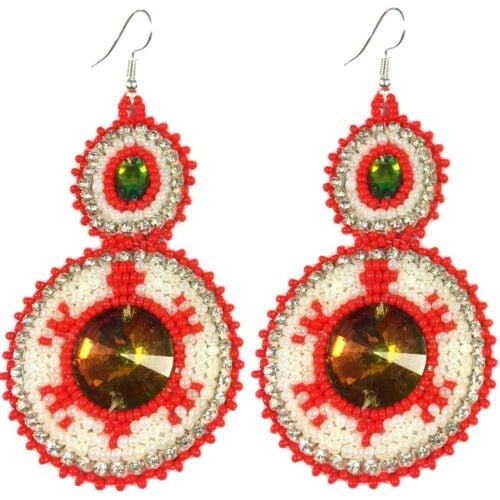 Handmade Beaded Off White Red Turtle Dangle Fashion Hook Earrings