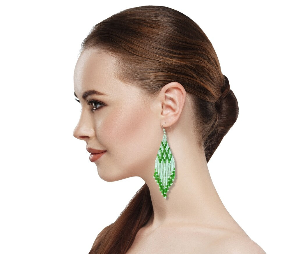 Handmade beaded Green hook Earrings