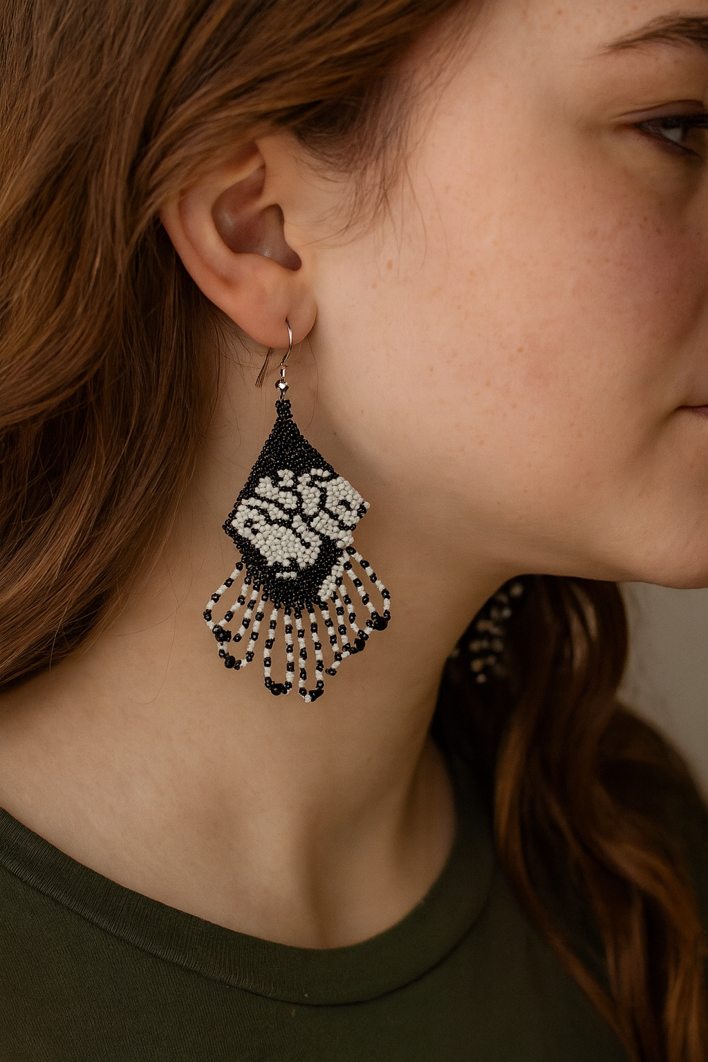 Handmade beaded Black & White Beaded Sheep Earrings