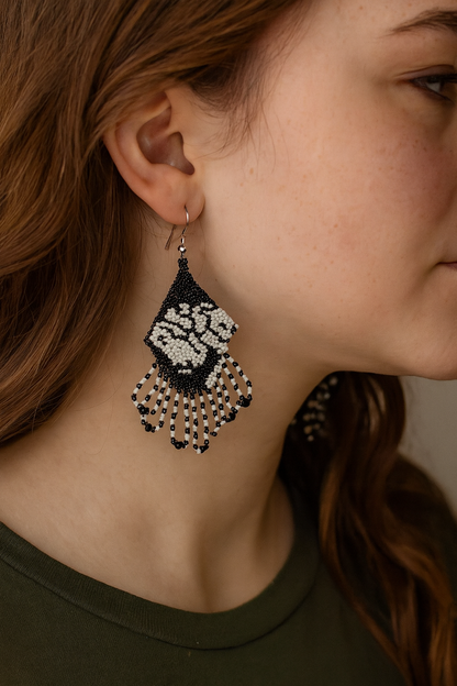 Handmade beaded Black & White Beaded Sheep Earrings
