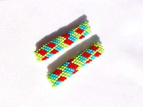 Pair Of Tubular Beaded Beads 2 1/4 Inch