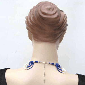 Blue White Golden Beadwork Frill Beaded Choker Necklace