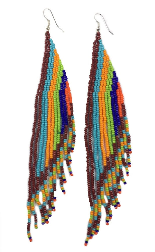 Handmade Beaded Multicolored Extra Long Fashion Earrings