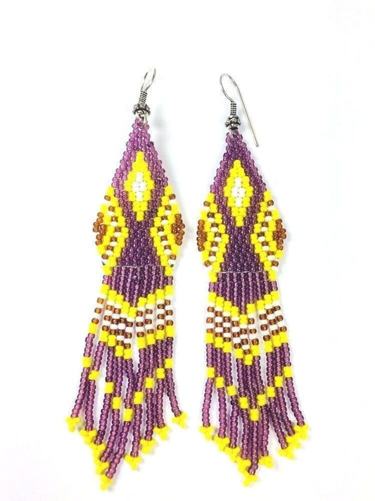 Handmade Beaded Purple Seed Beaded Earrings