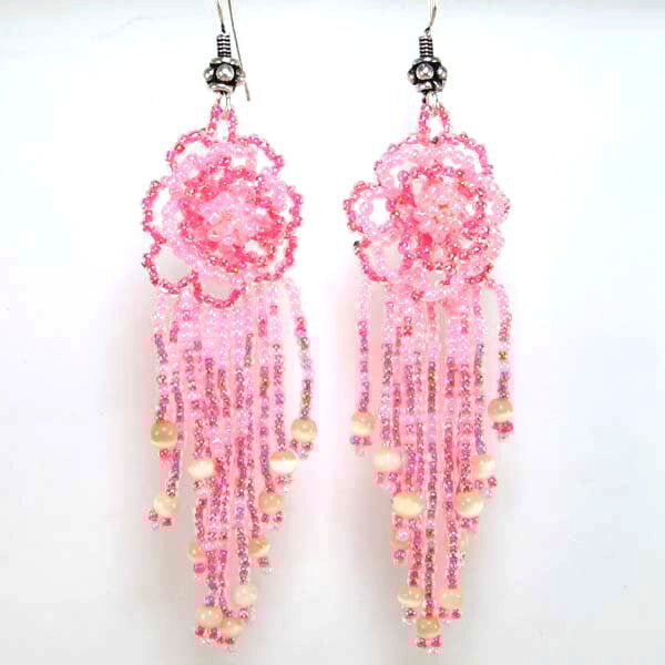 Pink Floral Cascade Beaded Earrings
