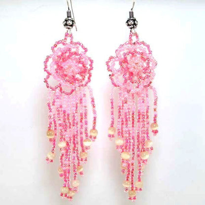 Pink Floral Cascade Beaded Earrings