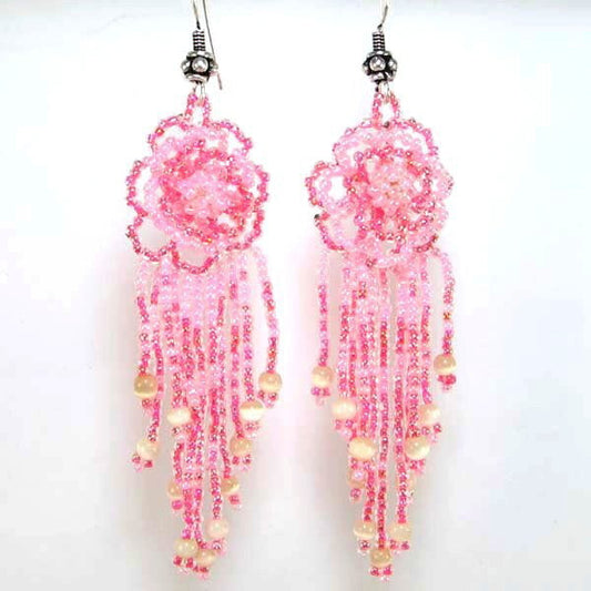 Pink Floral Cascade Beaded Earrings