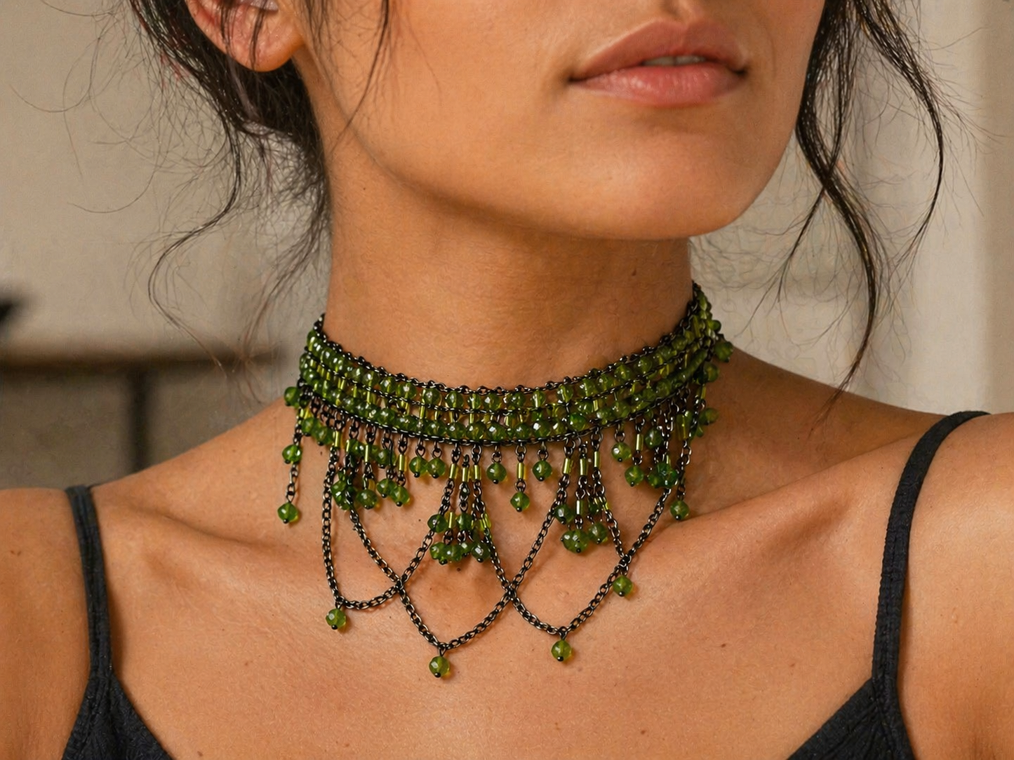Bohemian Beaded Fringe Choker Set – 3-in-1 Bundle (Purple, Blue & Green) | Statement Necklace & Earrings Set