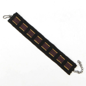 Black Purple Seed Bead Beaded Soft Cuff Bracelet 1 Inch Width