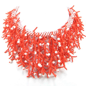 Coral Red Seed Bead Statement Necklace Set