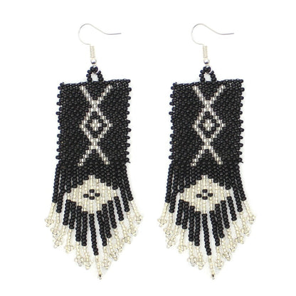Handmade Beaded Black Seed Bead Big Earrings