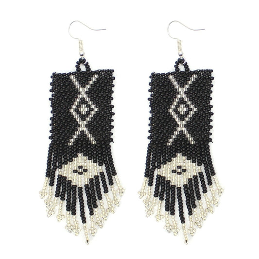 Handmade Beaded Black Seed Bead Big Earrings