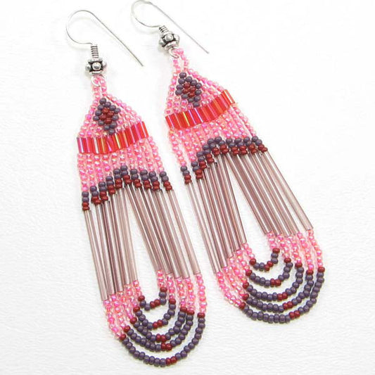 Handmade Beaded Purple Seed Bead Earrings