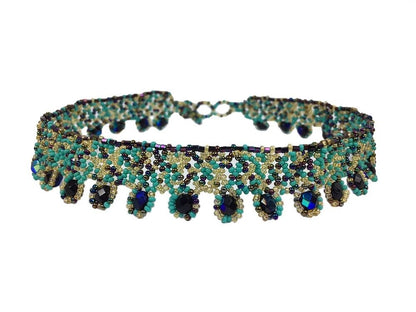 Handmade Beaded Beaded Blue Gold Fashion Choker Necklace Earrings Set
