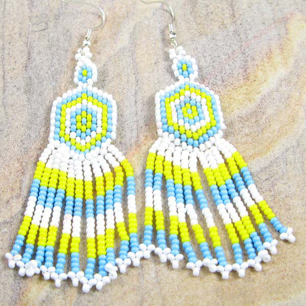 Handmade Beaded Yellow Seed Bead Earrings Chandelier
