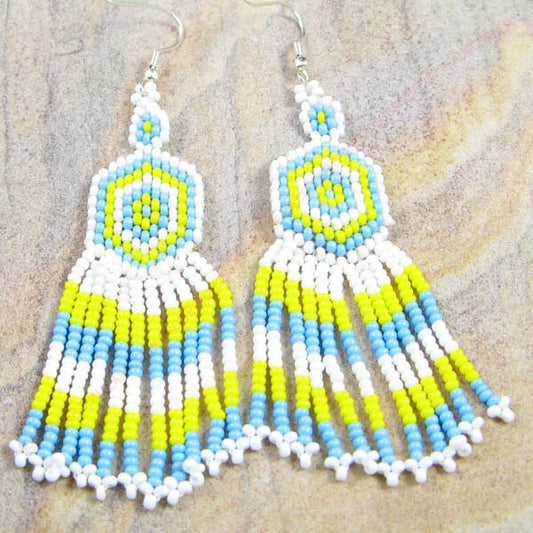 Handmade Beaded Yellow Seed Bead Earrings Chandelier