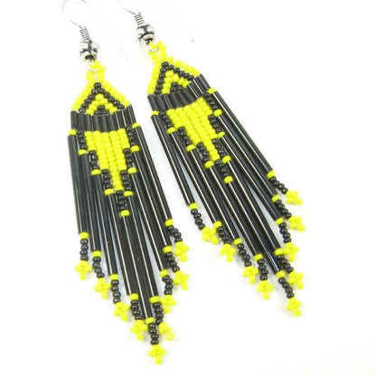 Bright Yellow &amp; Black Beaded Earrings