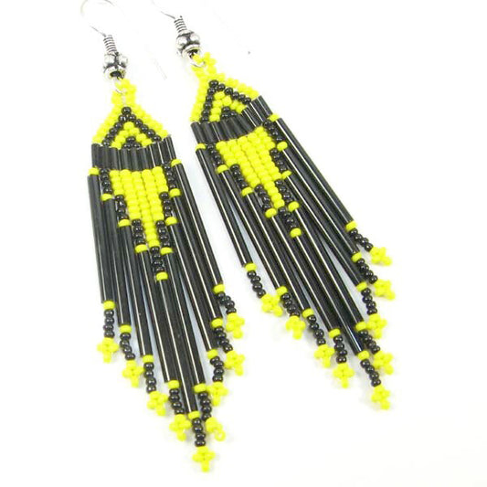 Bright Yellow &amp; Black Beaded Earrings