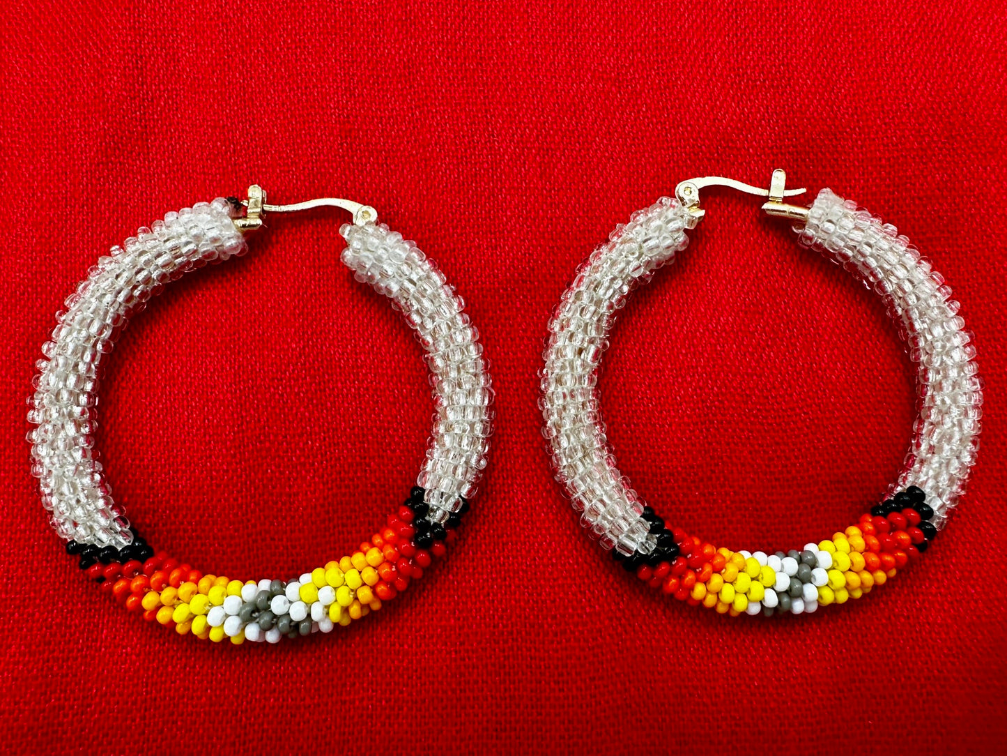 Handmade beaded 2 inch Silver color Native style earrings