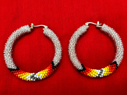 Handmade beaded 2 inch Silver color Native style earrings
