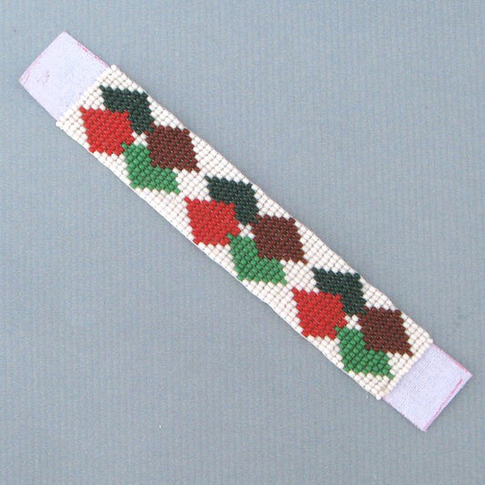 5X1" Green Red Brown White Beads Applique And Crafts Beaded Strip