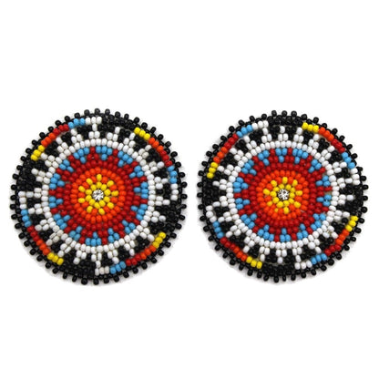 Handmade Beaded Round Multi-Color Native Style Post Earrings