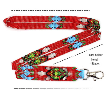 Handmade Beaded Turtle Design Red Blue Lanyard