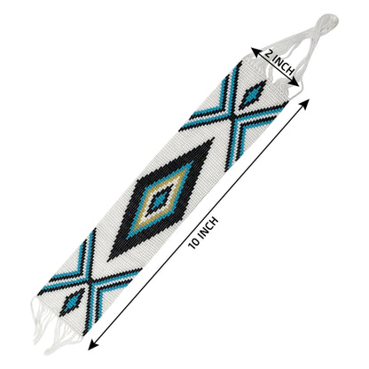 10X2" White Turquoise Blue Handmade Art Craft Applique Beaded Strip