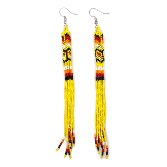 Handmade Beaded Earrings 5 Inch Long - Yellow