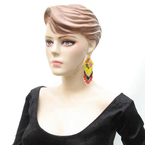 Yellow Brown Black Seed Beaded Leaf Hook Earrings
