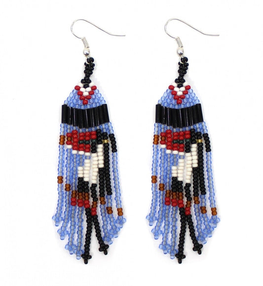 Blue & Red Beaded Bird Earrings