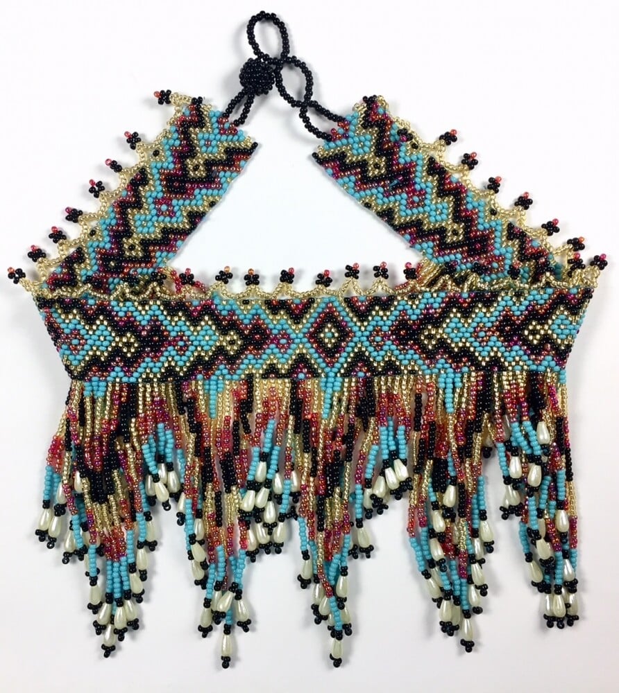 Handmade Cyan Blue, Red Statement Choker Necklace