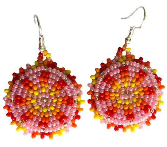 Handmade Beaded Cute Round Pink Earrings