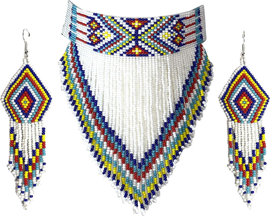 Colorful Chevron Beaded Necklace and Earrings Set