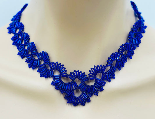 Stunning Handmade Deep Blue Beaded Necklace