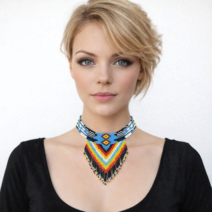Handmade Czech Seed Bead Fringe Choker Necklace – Southwestern Boho Statement Jewelry