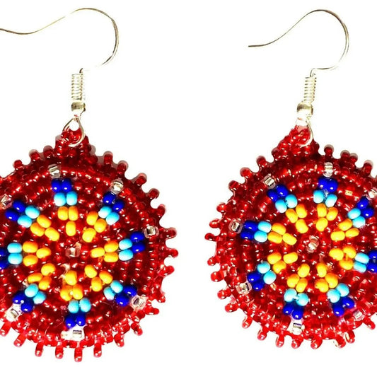 Native Style Beaded Round Handcrafted Fashion Hook Earrings (E-60-SB-53)