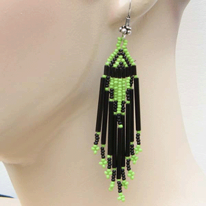 Handmade Beaded Black Seed Bead Bugle Earrings