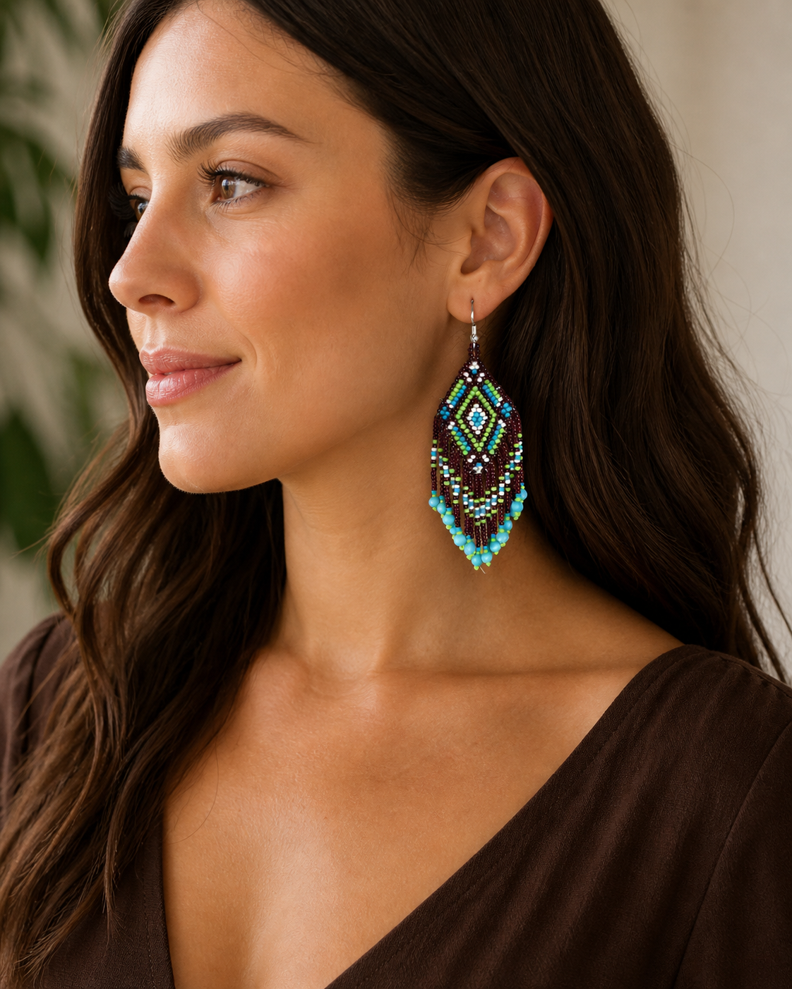 Bohemian Turquoise &amp; Green Seed Bead Earrings