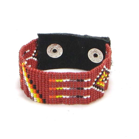 Handmade Red Seed Beaded Bracelet Soft 1 Inch Cuff